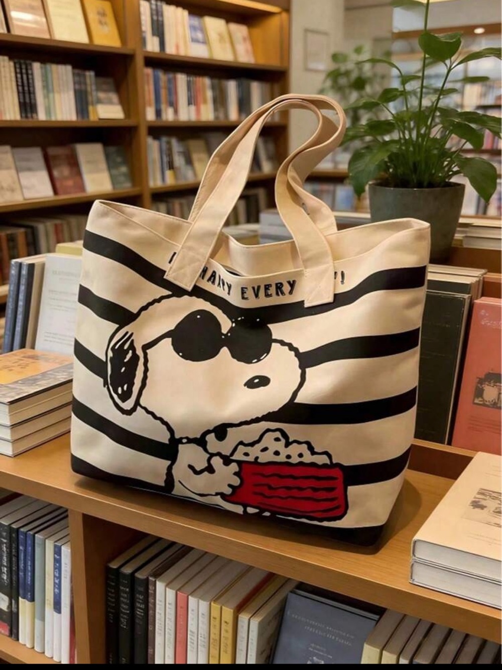 Snoopy Striped Canvas Tote Bag NEW 🏷️